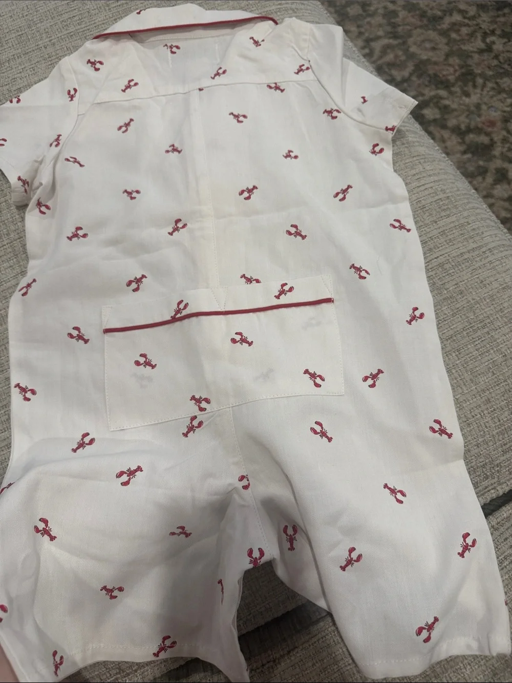 Petit Plume White Lobster Embroidered Short Pajama Romper size 18/24
